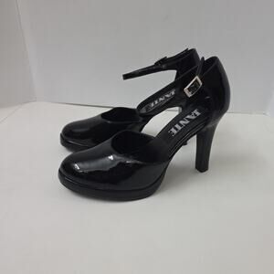 Black Patent Leather Platform Round Toe Ankle Strap Heels Size 6 New Jante